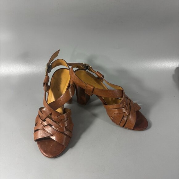 Sézane British Tan Leather Slingback Sandals, Size 35 - Picture 1 of 15